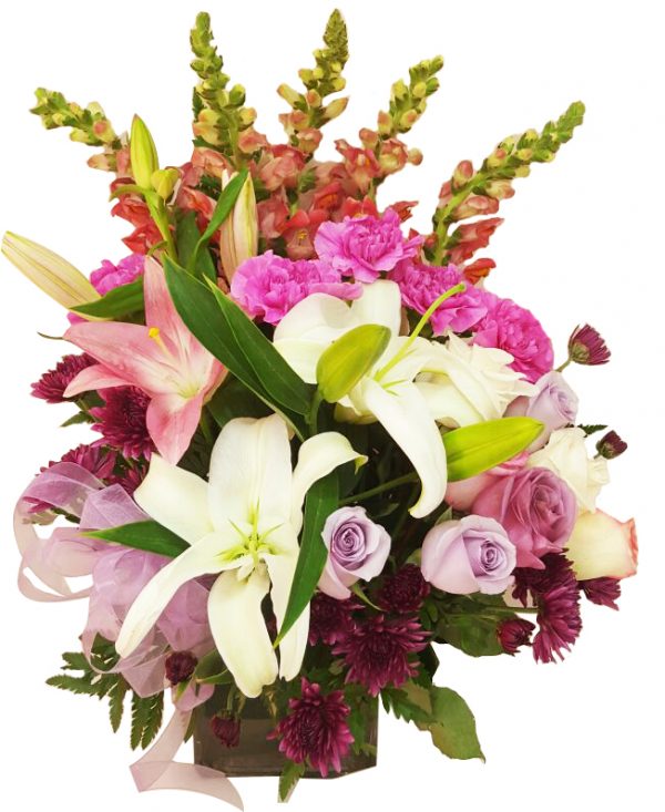 Mix flowers in squared vase
