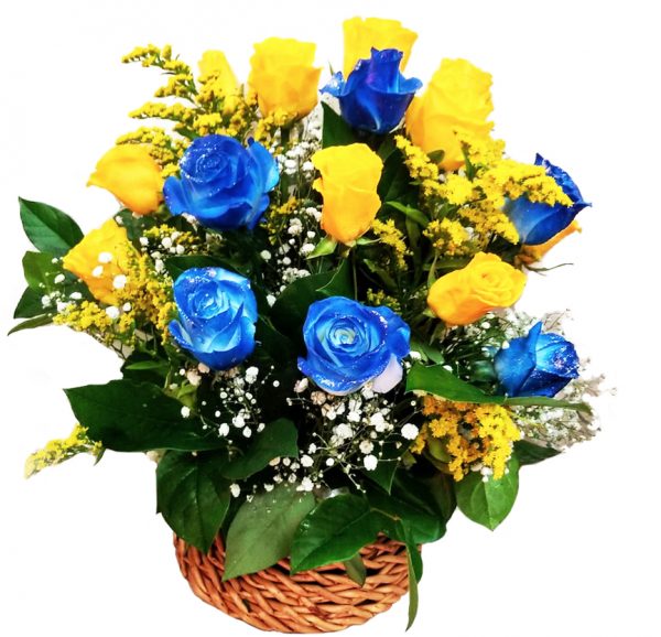 Basket yellow and blue roses