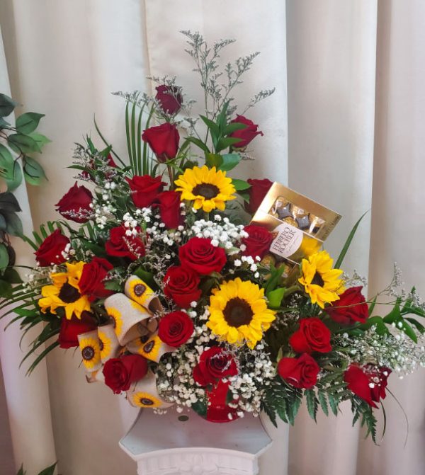 Roses with Flowers and Chocolate