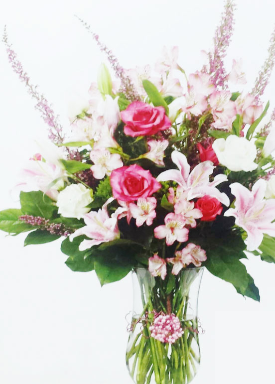 Pink white lavander flowers in vase