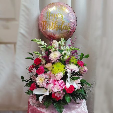 Bouquet Flowers White Pink with Balloon