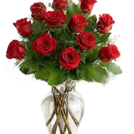 Red roses with greenery