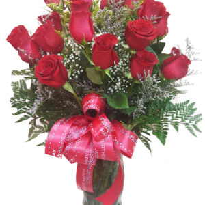 12 rosas roja base de cristal