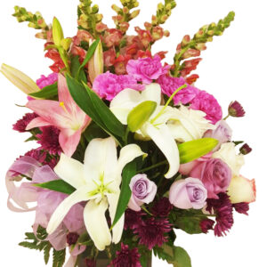 Mix flowers in squared vase