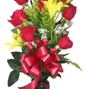8 roses and lily