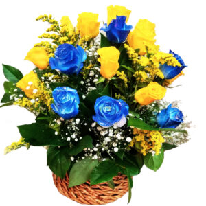Basket yellow and blue roses
