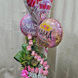 Pink zigzag arrangement with balloons