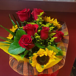 Sunflowers and Red Roses